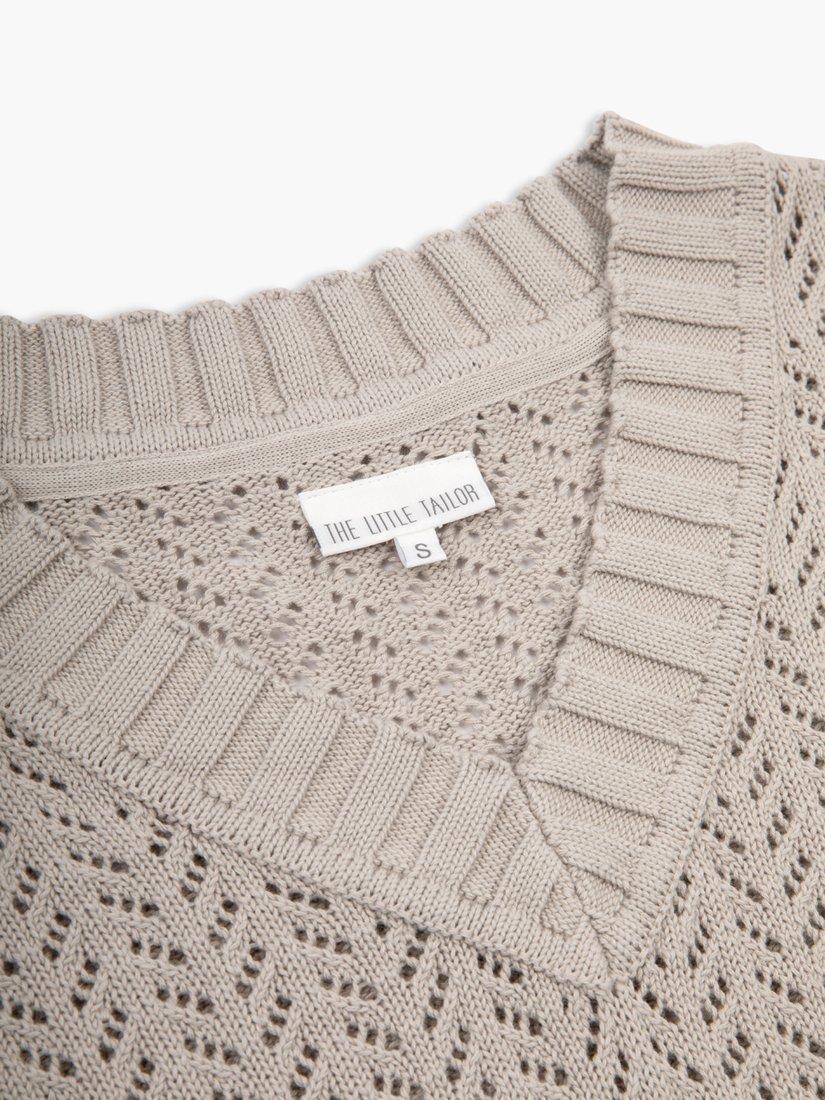Product image 3 of 4, which shows The Little Tailor Cotton Pointelle Jumper, Fawn, S