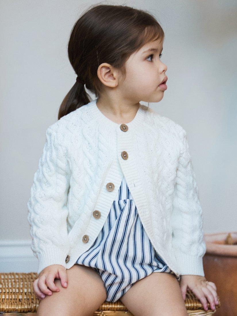 Product image 1 of 6, which shows The Little Tailor Baby Cable Knit Cardigan, Cream, 9-12 months
