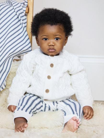 The Little Tailor Baby Cable Knit Cardigan, Cream - view 2, Cream