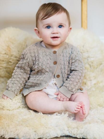 The Little Tailor Baby Cotton Pointelle Cardigan - view 2, Fawn
