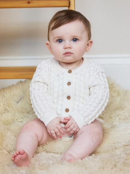 The Little Tailor Baby Cotton Pointelle Cardigan, Cream