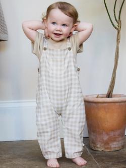 The Little Tailor Baby Woven Dungaree and T-Shirt Set, Fawn, Fawn