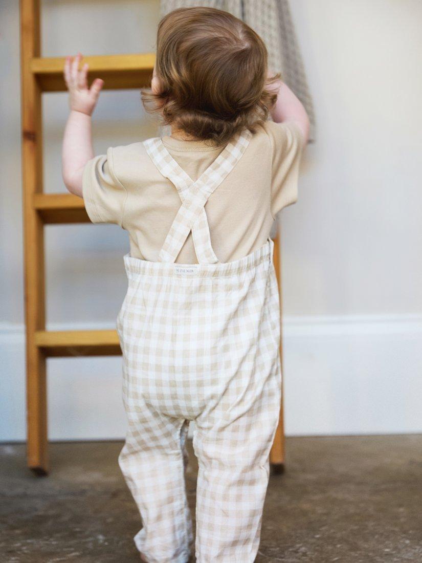 Product image 2 of 11, which shows The Little Tailor Baby Woven Dungaree and T-Shirt Set, Fawn, 0-3 months