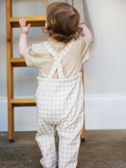 The Little Tailor Baby Woven Dungaree and T-Shirt Set, Fawn - view 2, Fawn