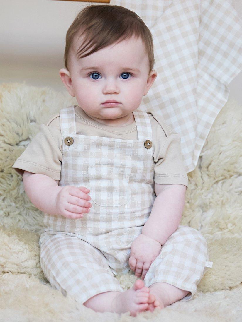 Product image 3 of 11, which shows The Little Tailor Baby Woven Dungaree and T-Shirt Set, Fawn, 0-3 months