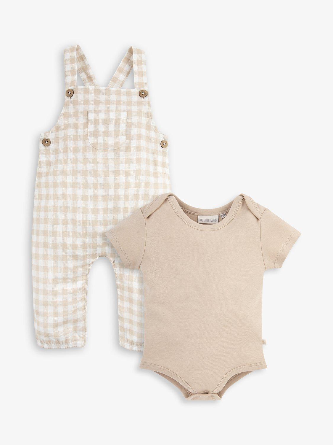 Product image 4 of 11, which shows The Little Tailor Baby Woven Dungaree and T-Shirt Set, Fawn, 0-3 months