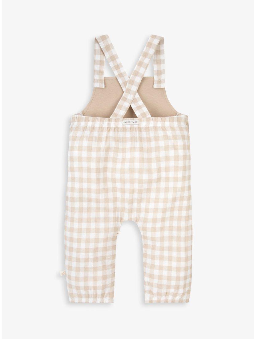 Product image 6 of 11, which shows The Little Tailor Baby Woven Dungaree and T-Shirt Set, Fawn, 0-3 months