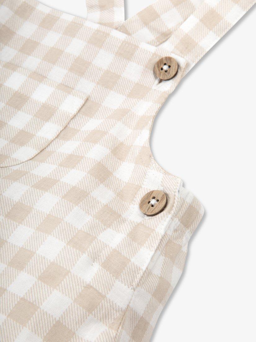 Product image 7 of 11, which shows The Little Tailor Baby Woven Dungaree and T-Shirt Set, Fawn, 0-3 months