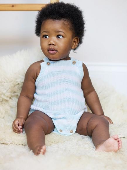 The Little Tailor Baby Cotton Chevron Romper, Blue