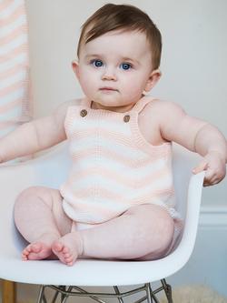 The Little Tailor Baby Cotton Chevron Romper, Pink