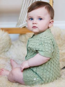 The Little Tailor Baby Cotton Pointelle Romper - view 2, Sage