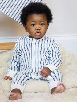 The Little Tailor Baby Zip Sleepsuit, Navy/White, Navy/White