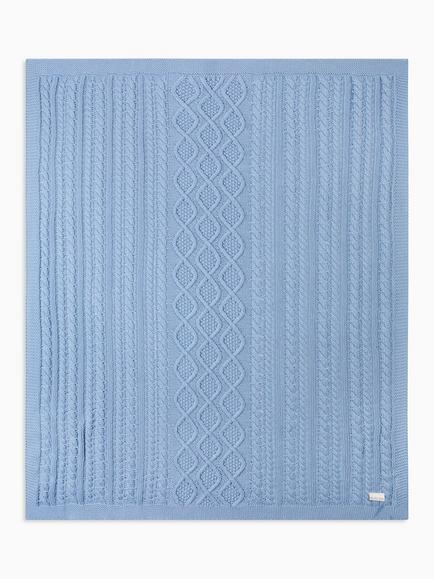 The Little Tailor Baby Cotton Textured Blanket, Mid Blue - view 2, Mid Blue