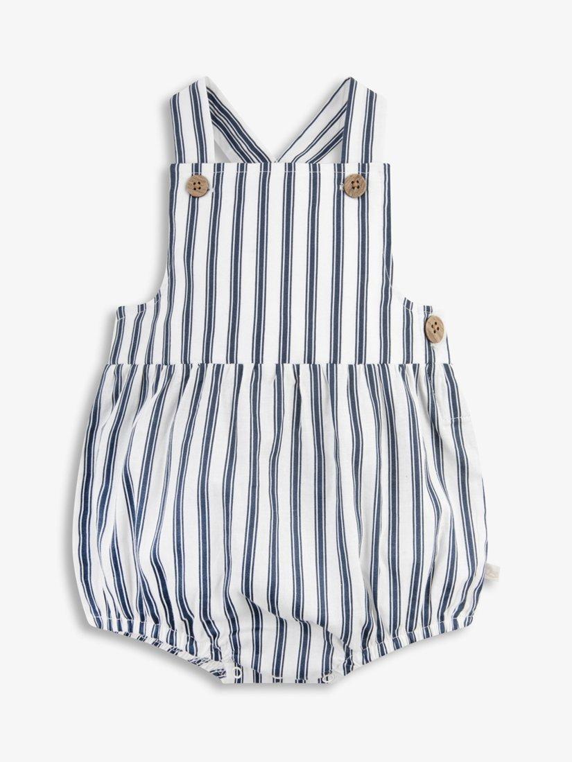 Product image 3 of 6, which shows The Little Tailor Baby Woven Shorty Romper, Navy/White, 0-3 months
