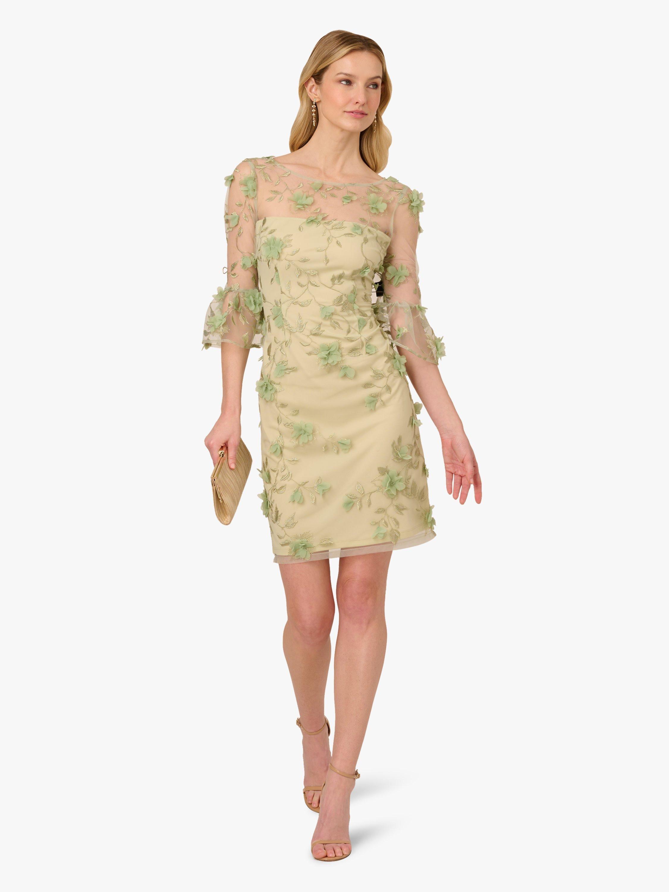 Product image 3 of 6, which shows Adrianna Papell Floral Embroidered Sheath Dress, Sage/Multi, 6