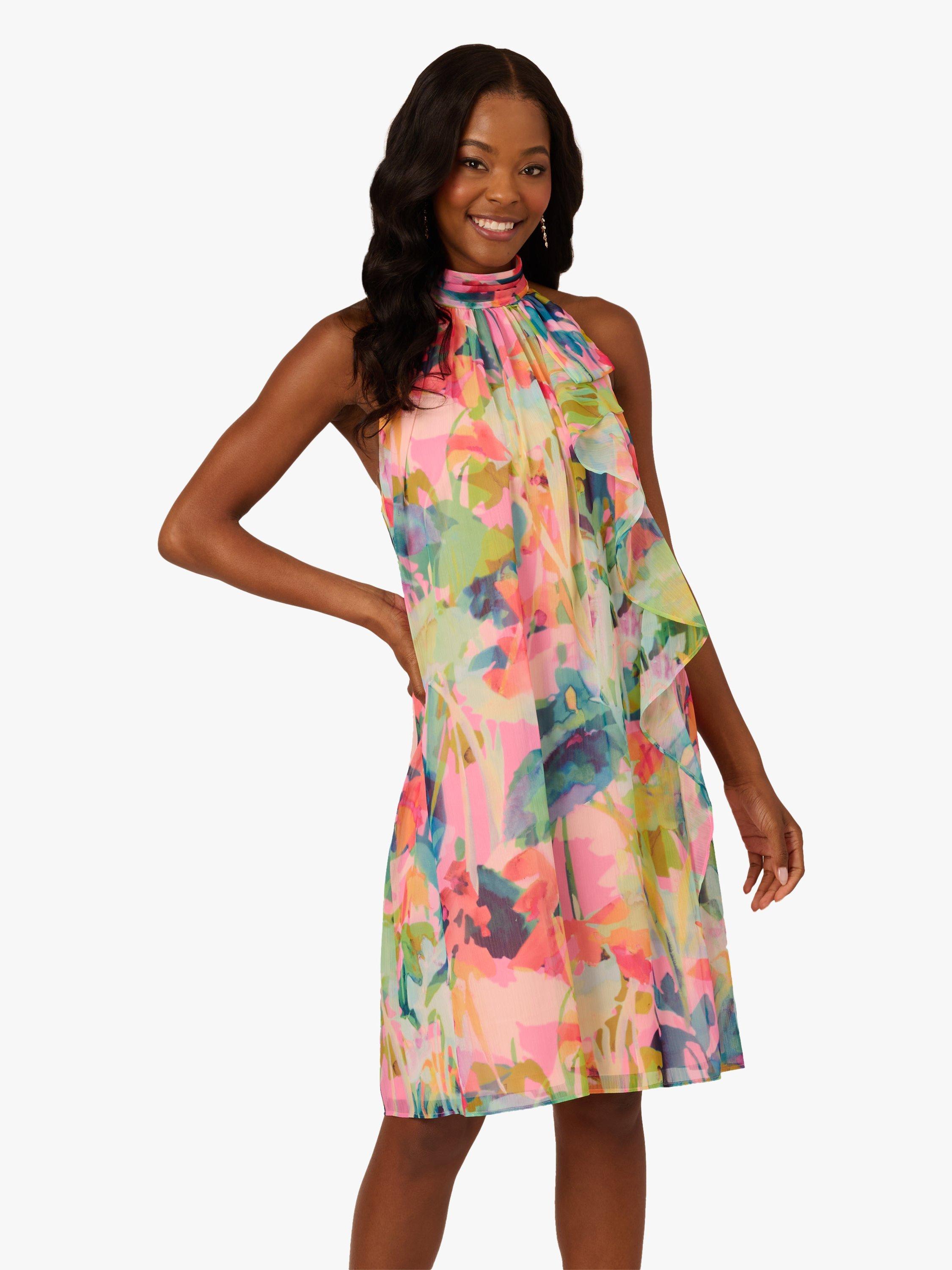 Product image 1 of 7, which shows Adrianna Papell Watercolour Floral Trapeze Dress, Pink/Multi, 6