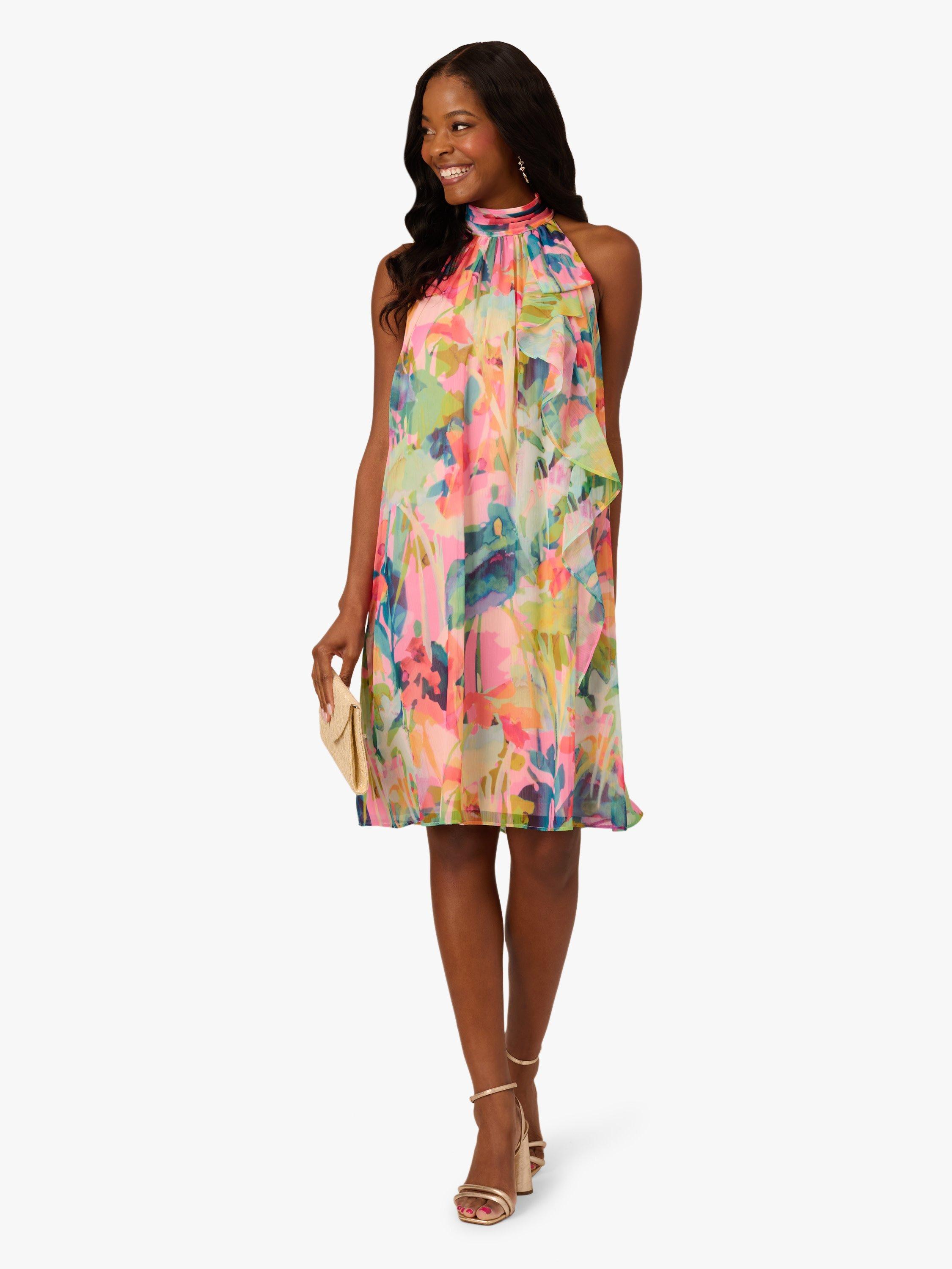 Product image 2 of 7, which shows Adrianna Papell Watercolour Floral Trapeze Dress, Pink/Multi, 6