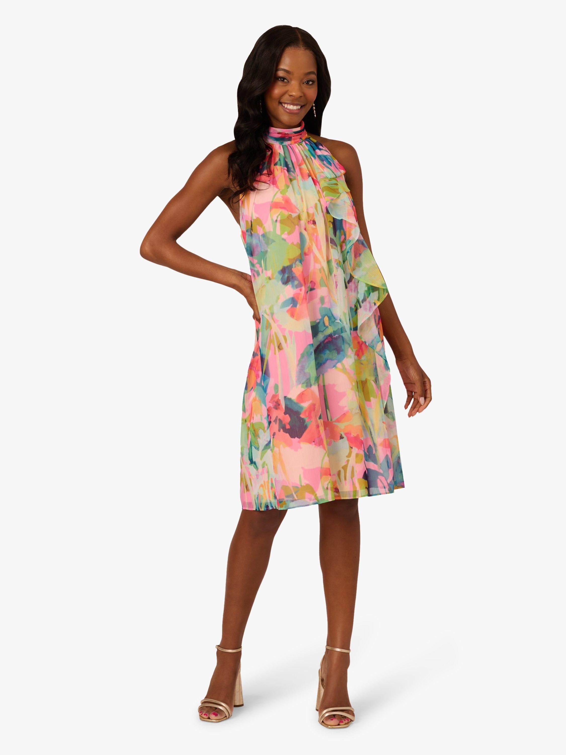 Product image 4 of 7, which shows Adrianna Papell Watercolour Floral Trapeze Dress, Pink/Multi, 6