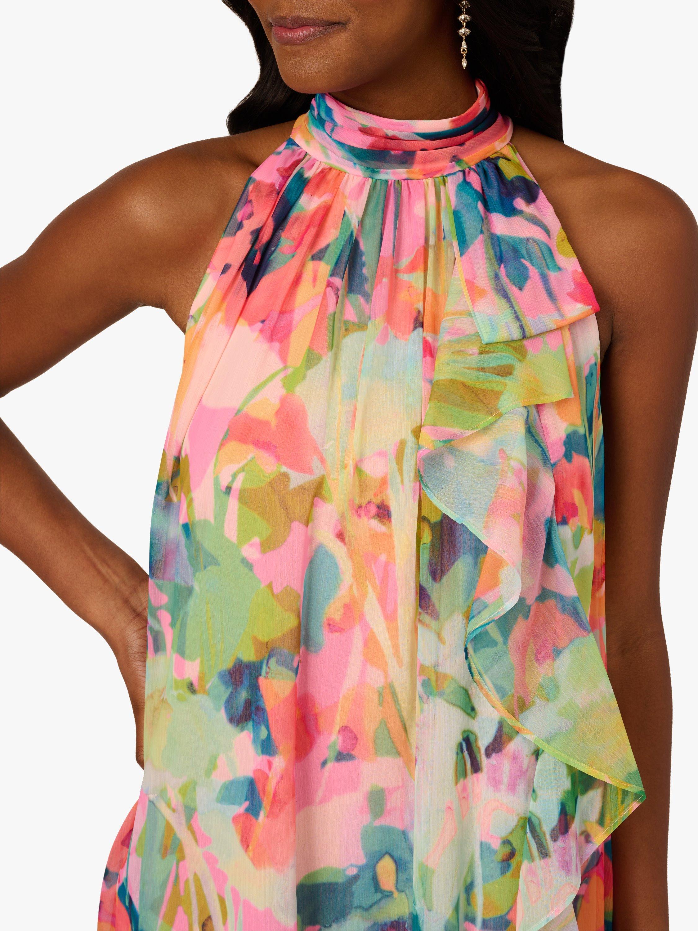 Product image 5 of 7, which shows Adrianna Papell Watercolour Floral Trapeze Dress, Pink/Multi, 6