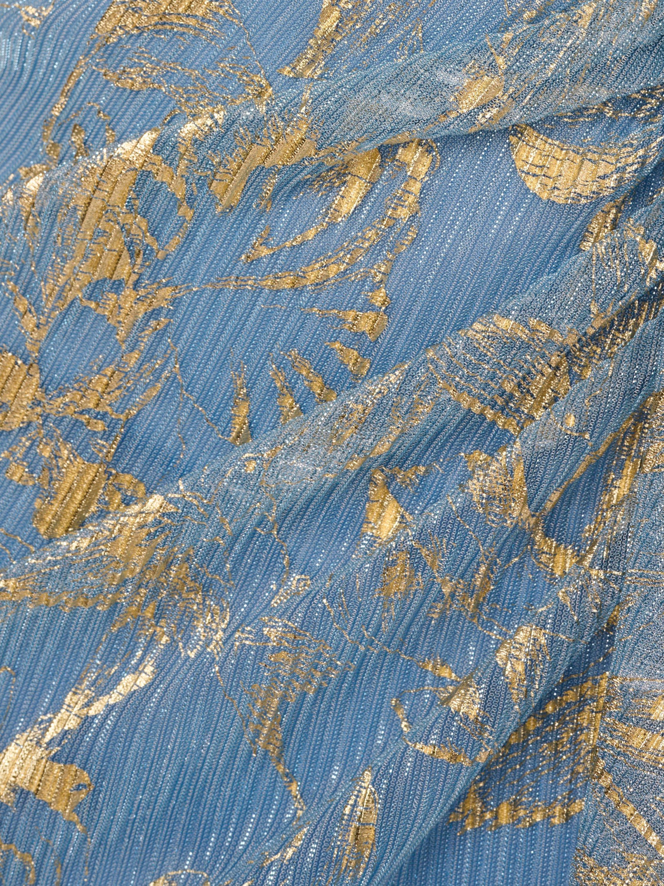 Product image 6 of 6, which shows Adrianna Papell Botanical Foil Halterneck Dress, Light Blue/Gold, 6