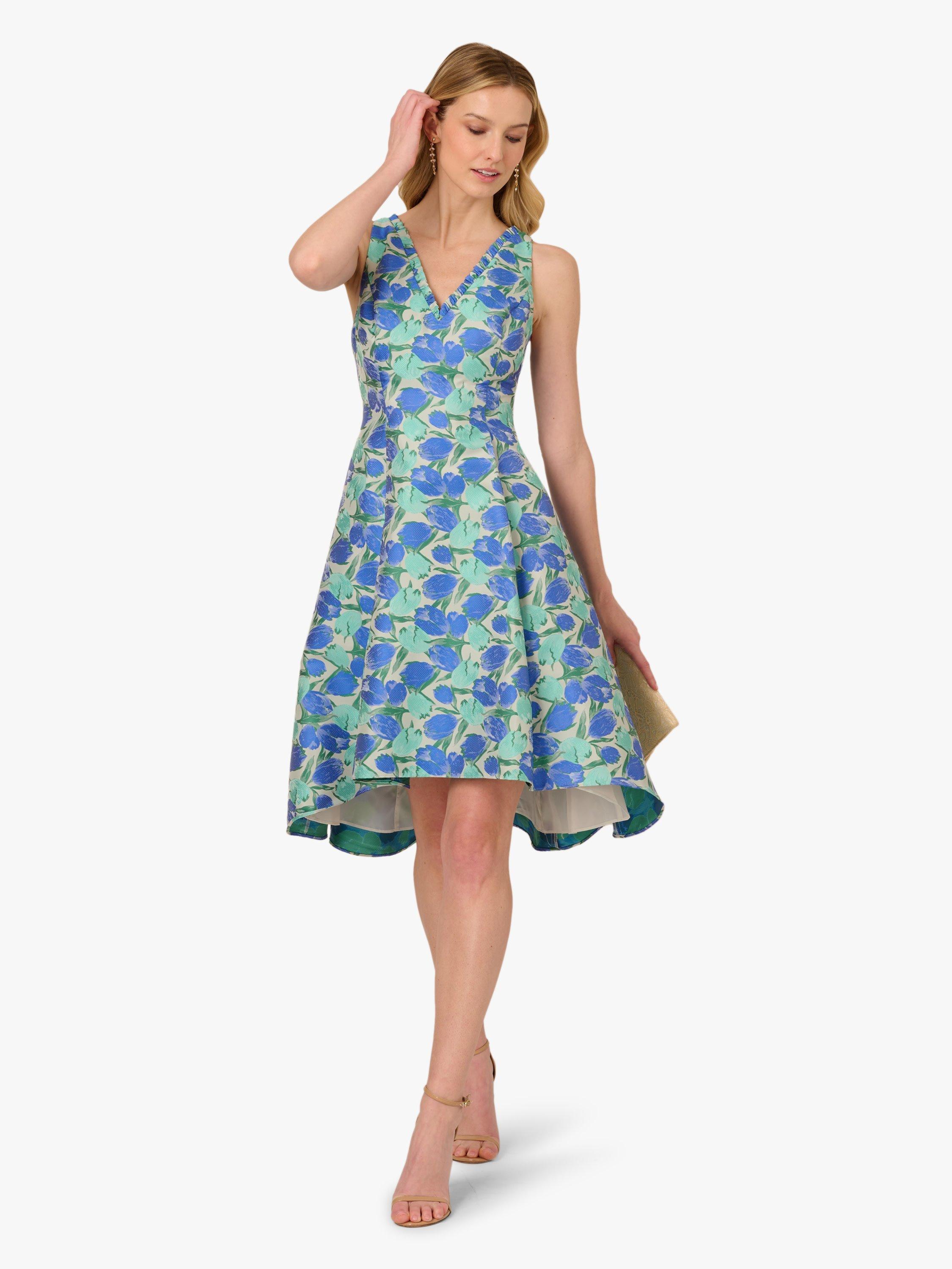 Product image 3 of 6, which shows Adrianna Papell Floral Jacquard Dress, Blue/Green, 6