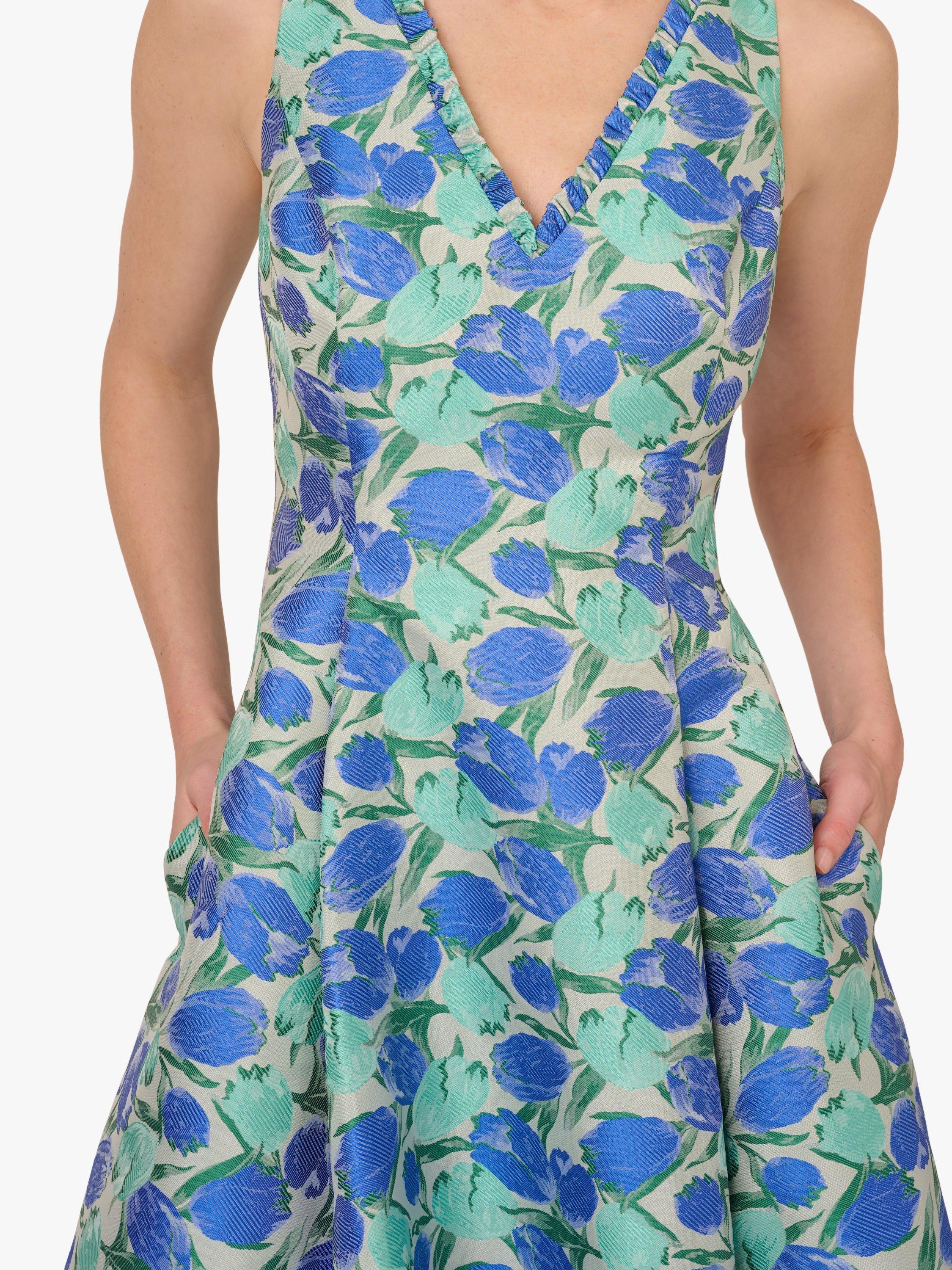 Product image 5 of 6, which shows Adrianna Papell Floral Jacquard Dress, Blue/Green, 6