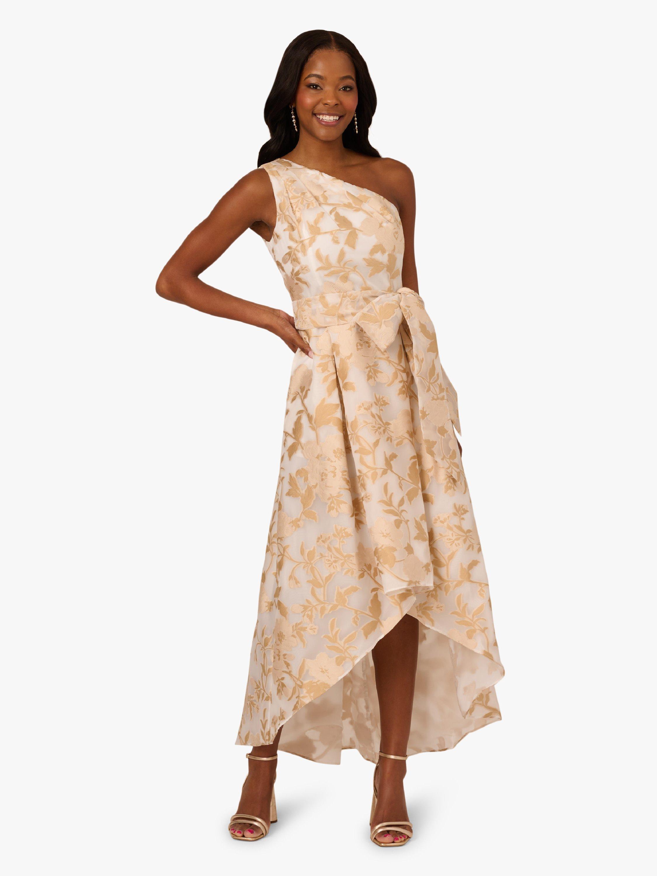 Product image 1 of 6, which shows Adrianna Papell Organza Jacquard High Low Dress, Champagne/Ivory, 6