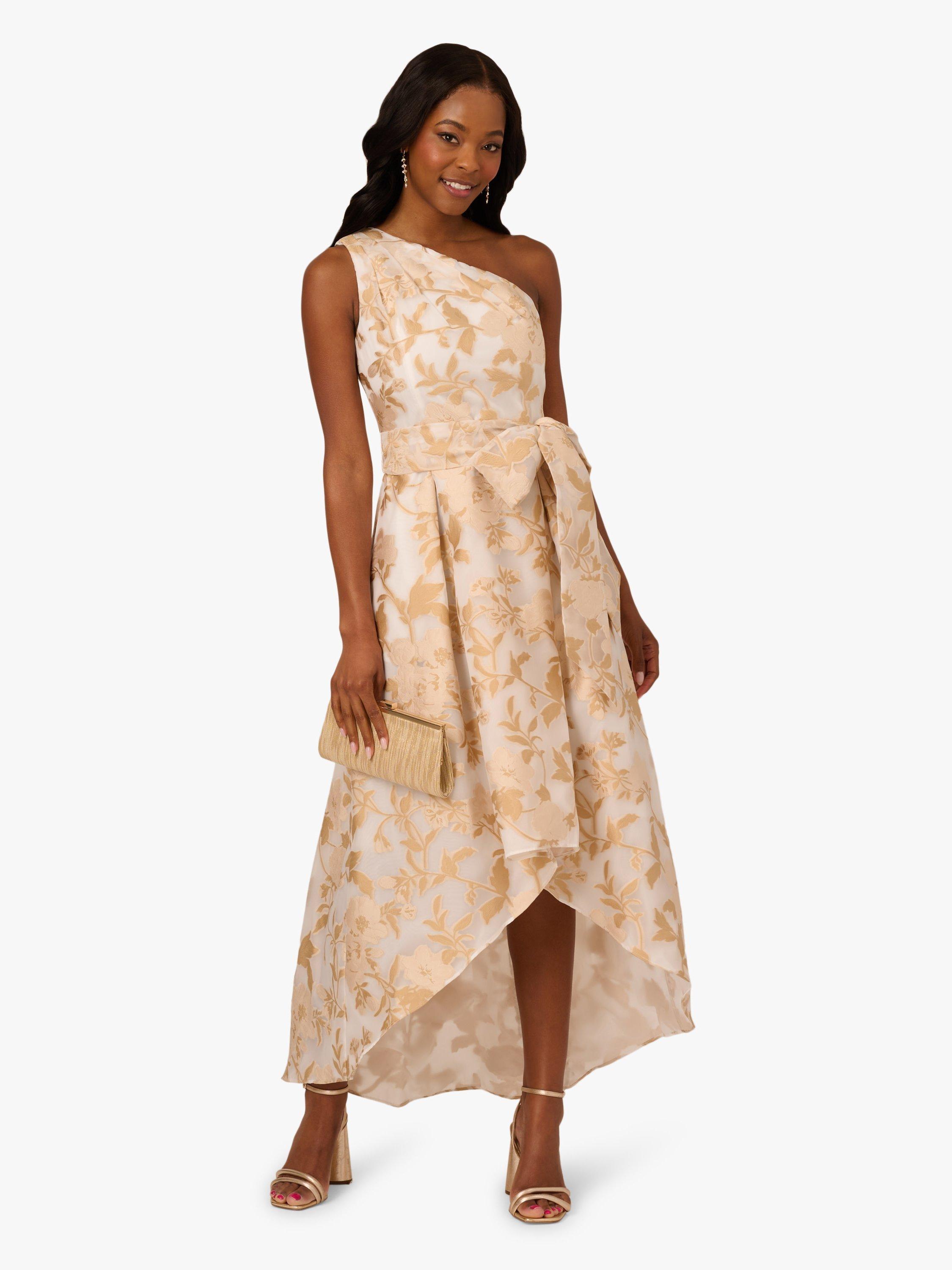 Product image 3 of 6, which shows Adrianna Papell Organza Jacquard High Low Dress, Champagne/Ivory, 6