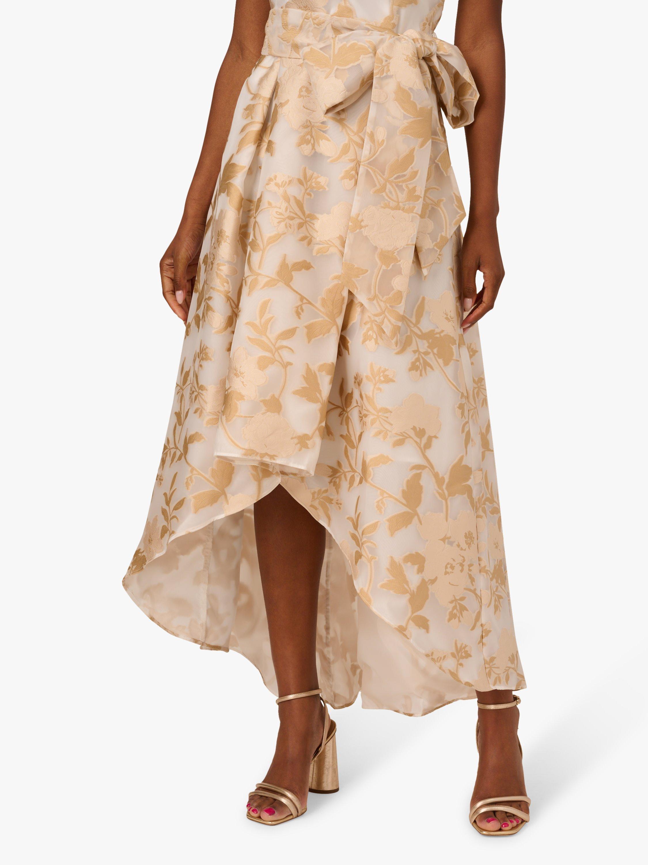 Product image 5 of 6, which shows Adrianna Papell Organza Jacquard High Low Dress, Champagne/Ivory, 6