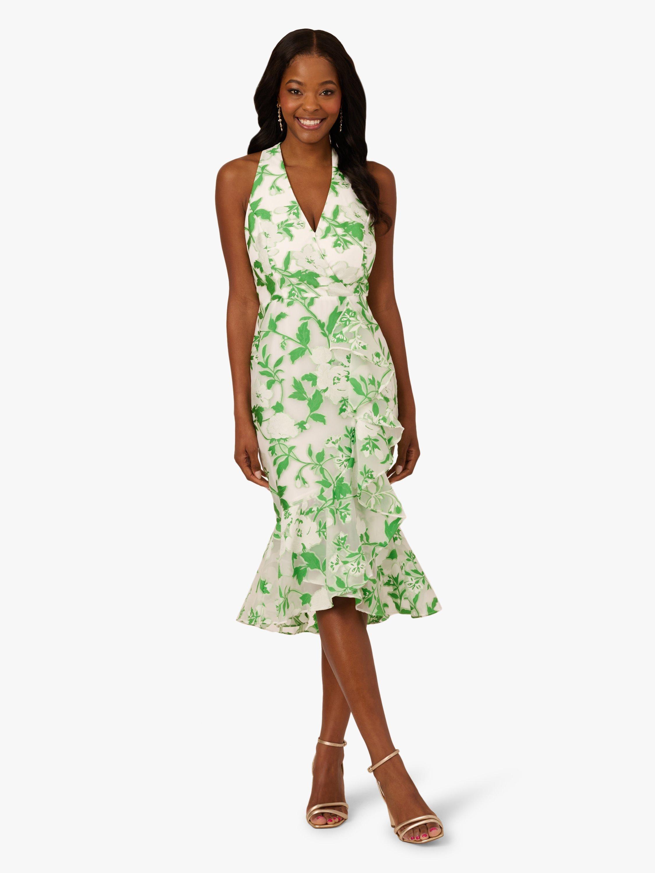 Adrianna Papell Organza Jacquard Midi Dress, Green/Ivory