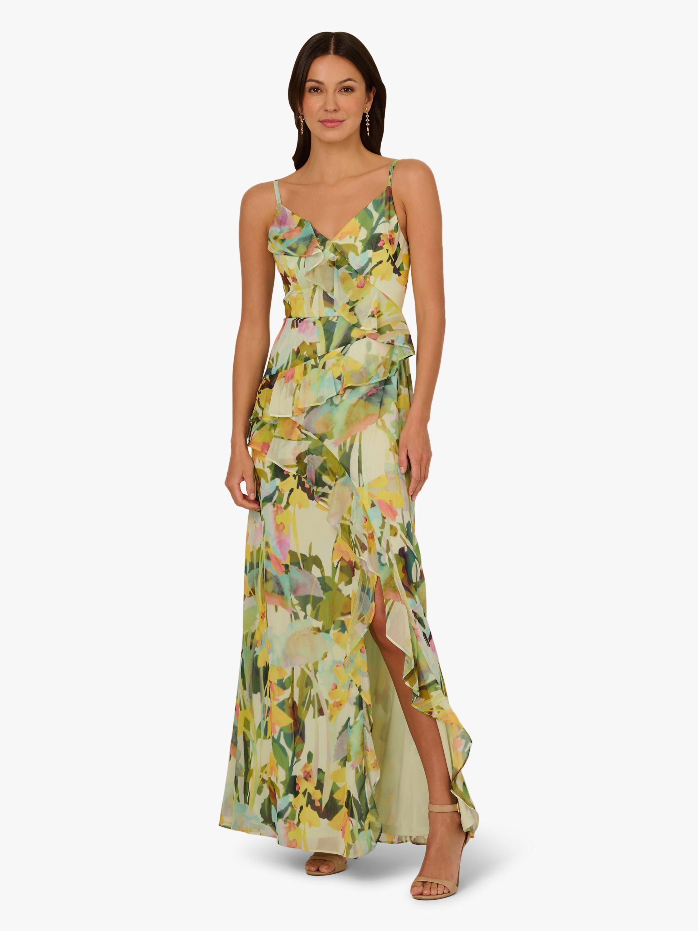 Product image 1 of 6, which shows Adrianna Papell Watercolour Floral Chiffon Dress, Green/Multi, 6