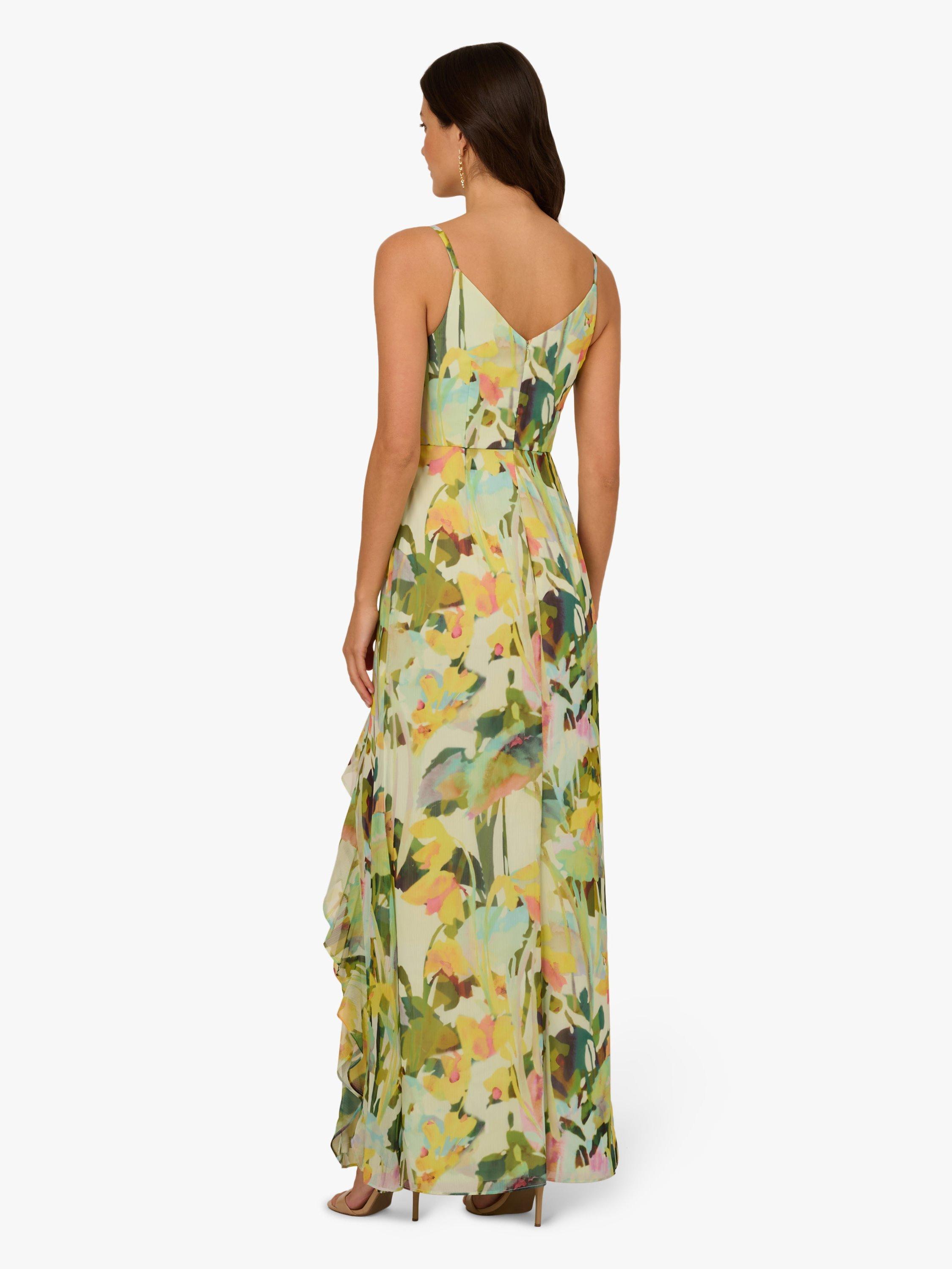 Product image 2 of 6, which shows Adrianna Papell Watercolour Floral Chiffon Dress, Green/Multi, 6