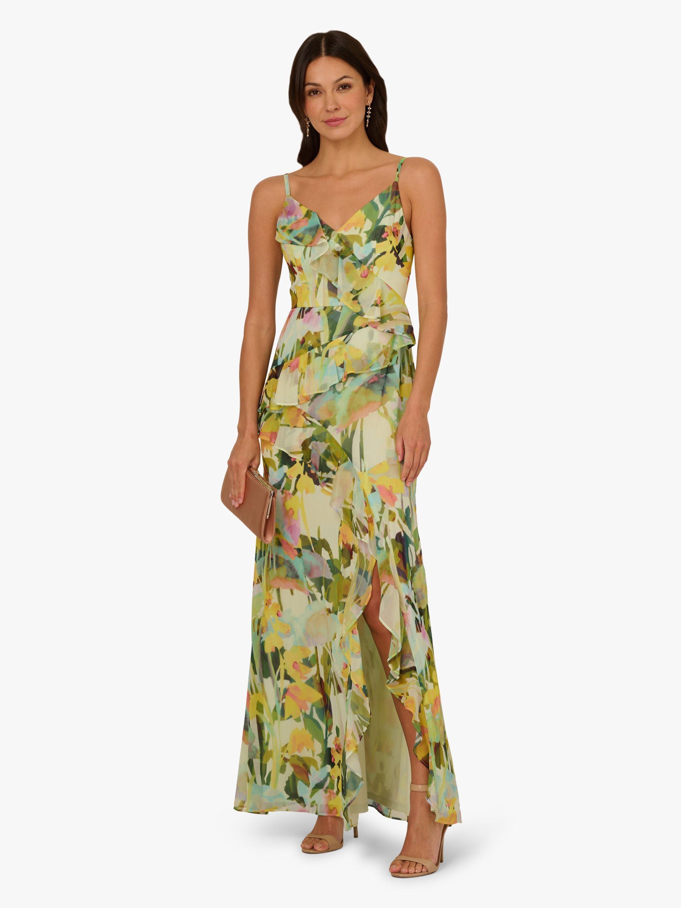 Product image 3 of 6, which shows Adrianna Papell Watercolour Floral Chiffon Dress, Green/Multi, 6