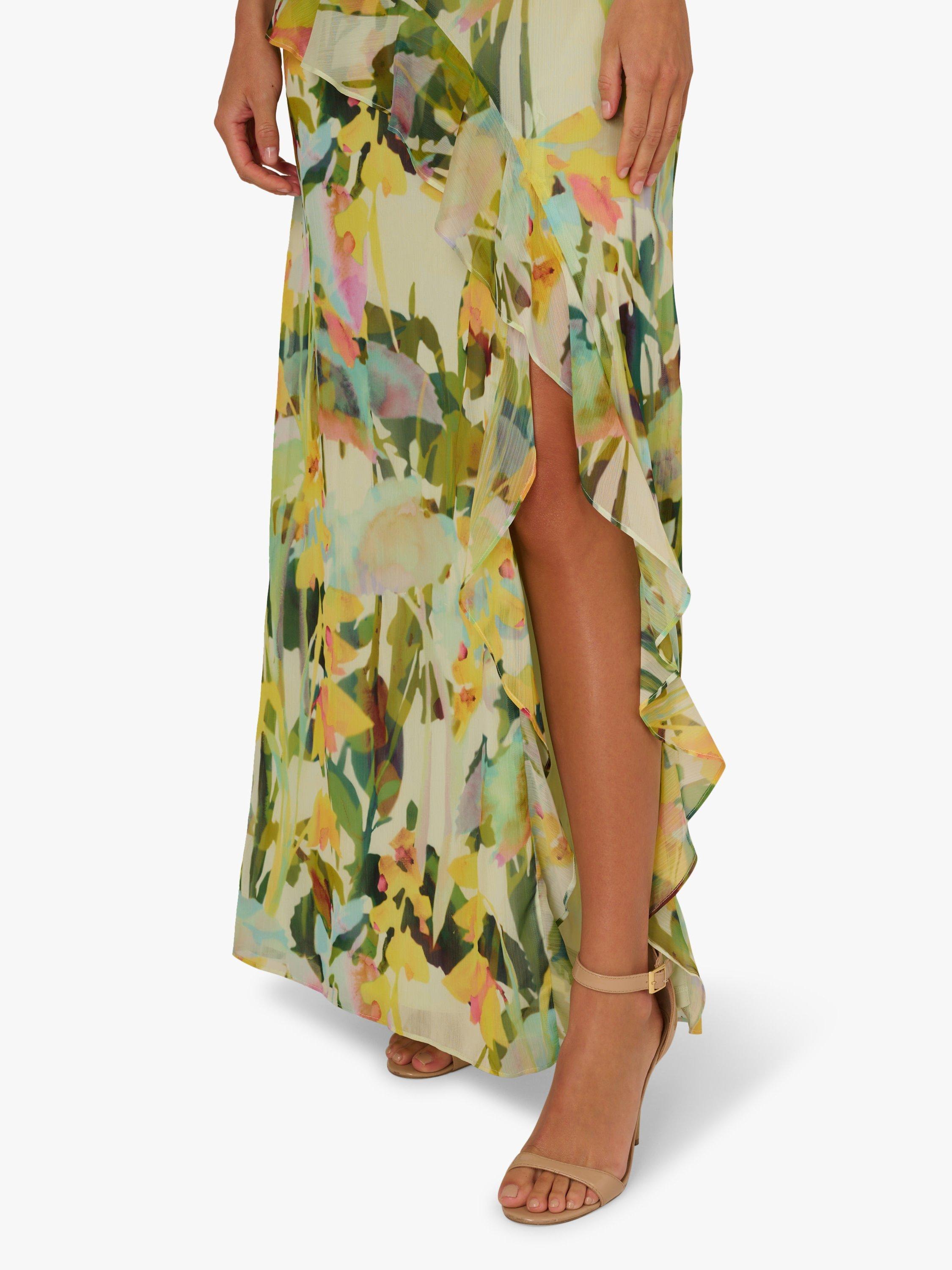 Product image 5 of 6, which shows Adrianna Papell Watercolour Floral Chiffon Dress, Green/Multi, 6