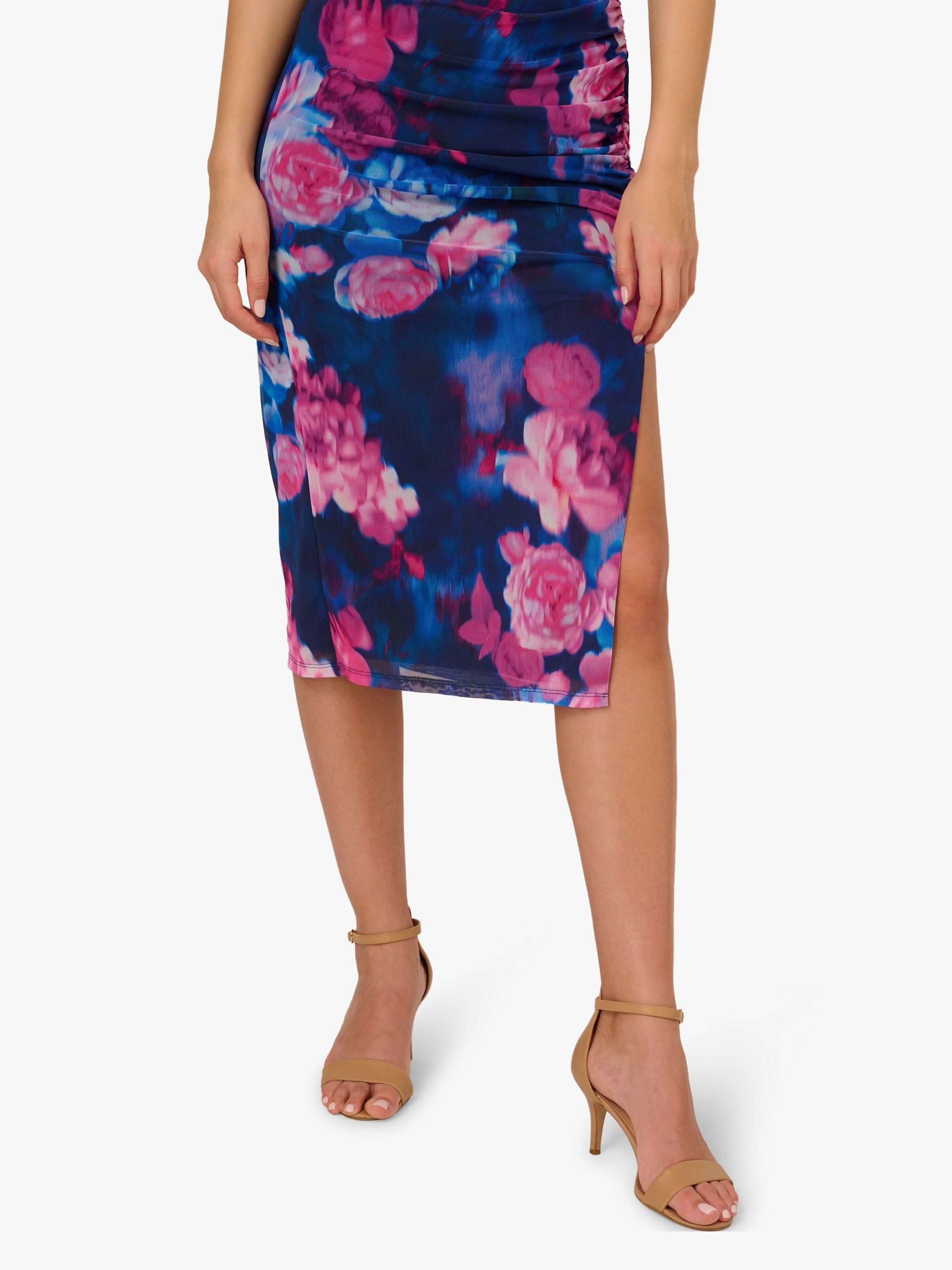 Product image 5 of 6, which shows Adrianna Papell Floral Mesh Drape Dress, Navy/Pink, L