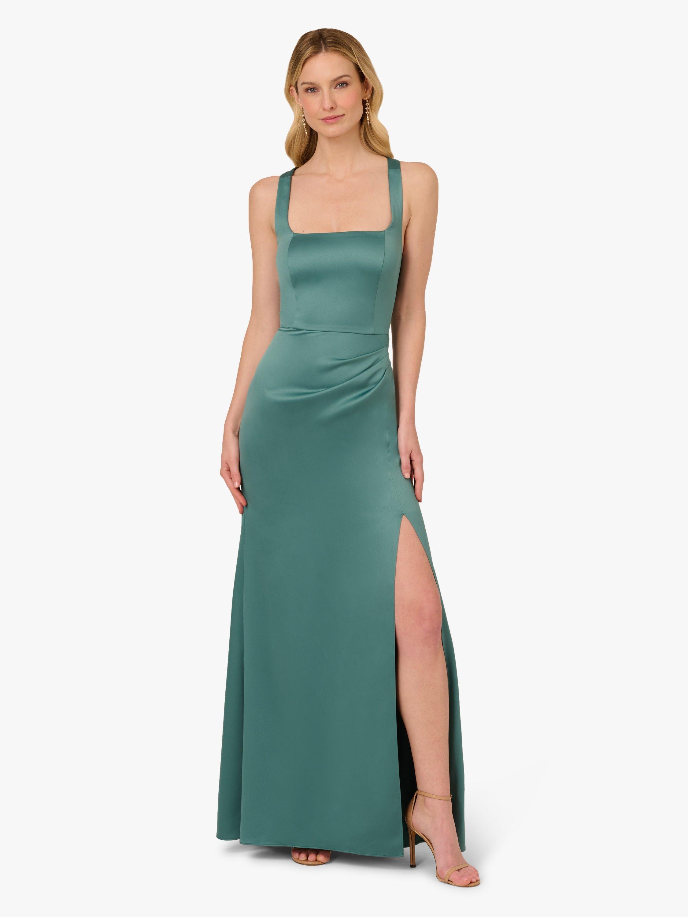Adrianna Papell Satin Crepe Sleeveless Maxi Dress, Green Slate