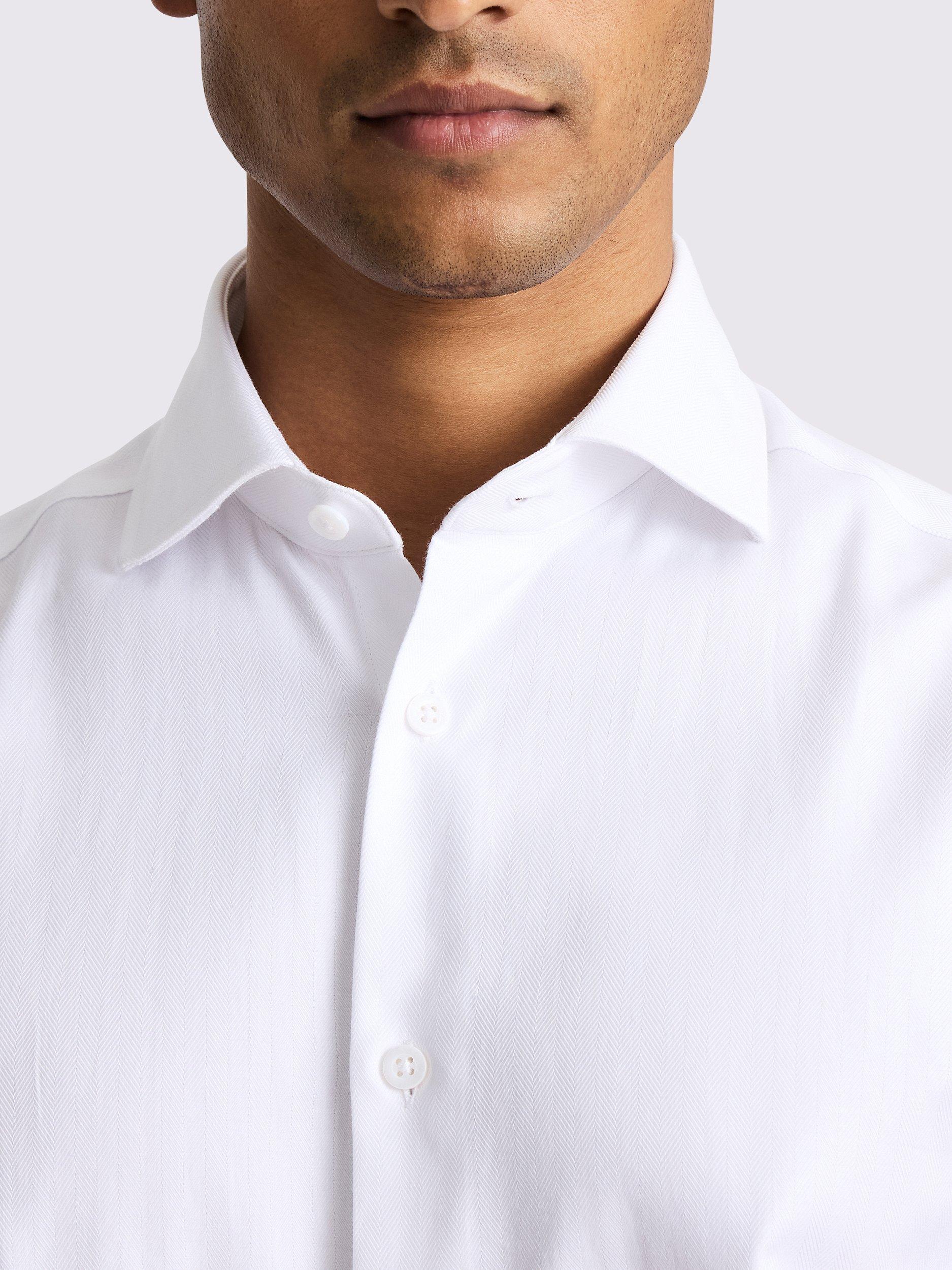 Product image 2 of 4, which shows Moss Tailored Fit White Herringbone Shirt, White, 13.5