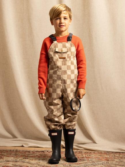 Toastie Kids' Waterproof Dungarees, Caramel Checkerboard - view 2, Caramel Checkerboard