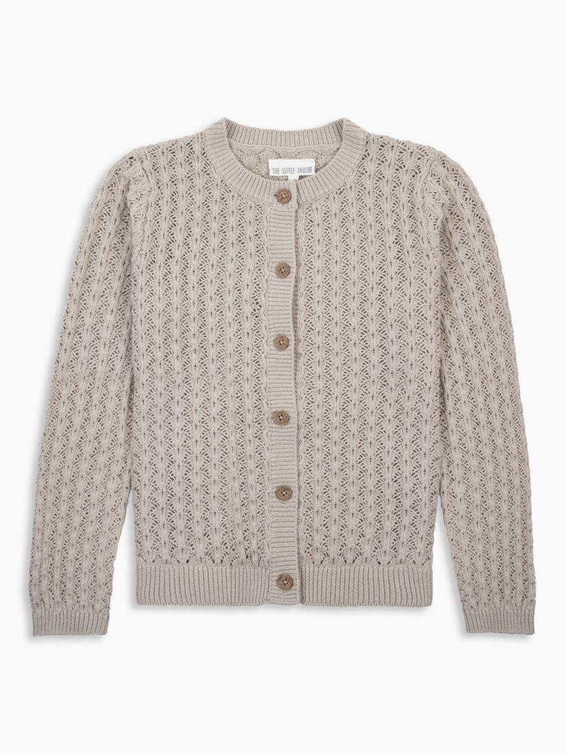 Product image 1 of 4, which shows The Little Tailor Kids' Cotton Cable Knit Cardigan, Fawn, 2-3 years