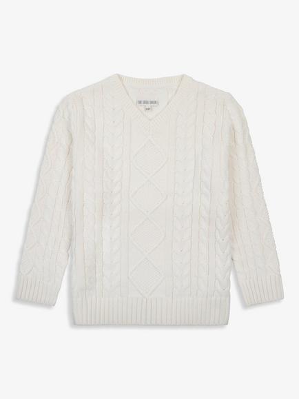 The Little Tailor Kids' Cotton Cable Knit Jumper, Cream, Cream