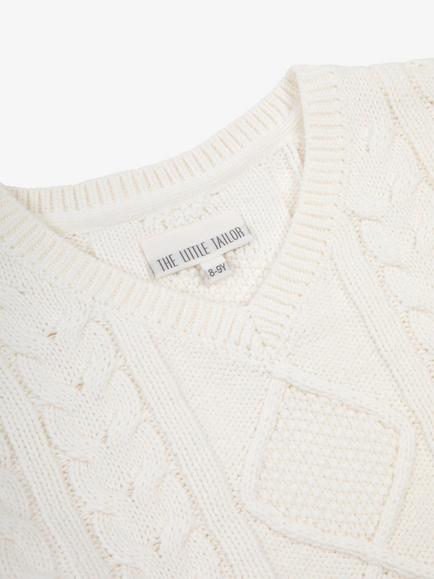 The Little Tailor Kids' Cotton Cable Knit Jumper, Cream - view 2, Cream