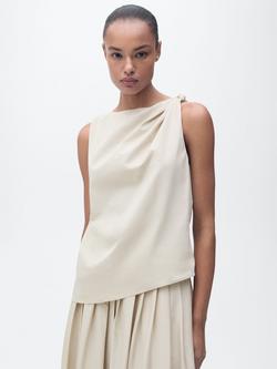 Mango Indo Sleeveless Cotton Blend Blouse, Light Beige