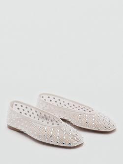 Mango Sormiu Rhinestone Mesh Ballerina Pumps, White - view 2, White