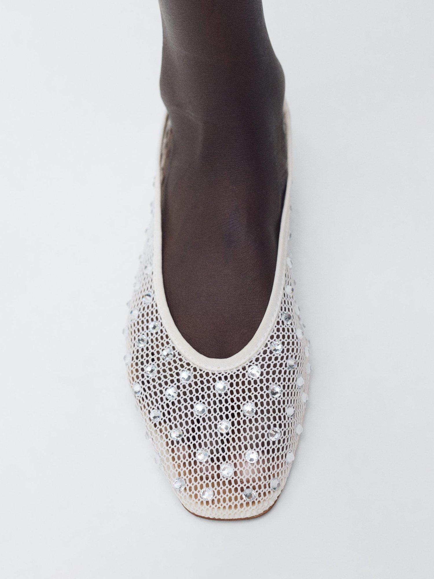 Product image 3 of 6, which shows Mango Sormiu Rhinestone Mesh Ballerina Pumps, White, 2