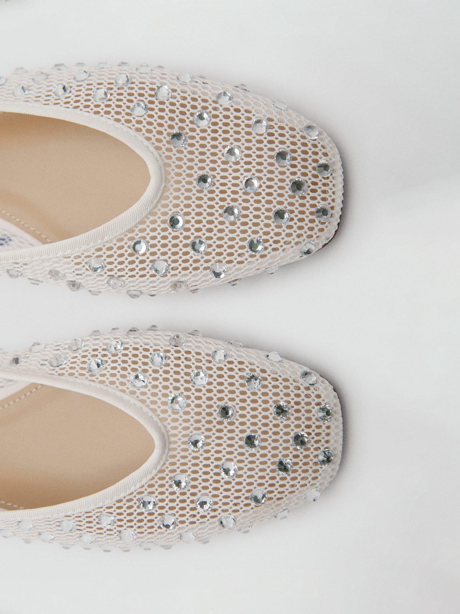 Product image 4 of 6, which shows Mango Sormiu Rhinestone Mesh Ballerina Pumps, White, 2