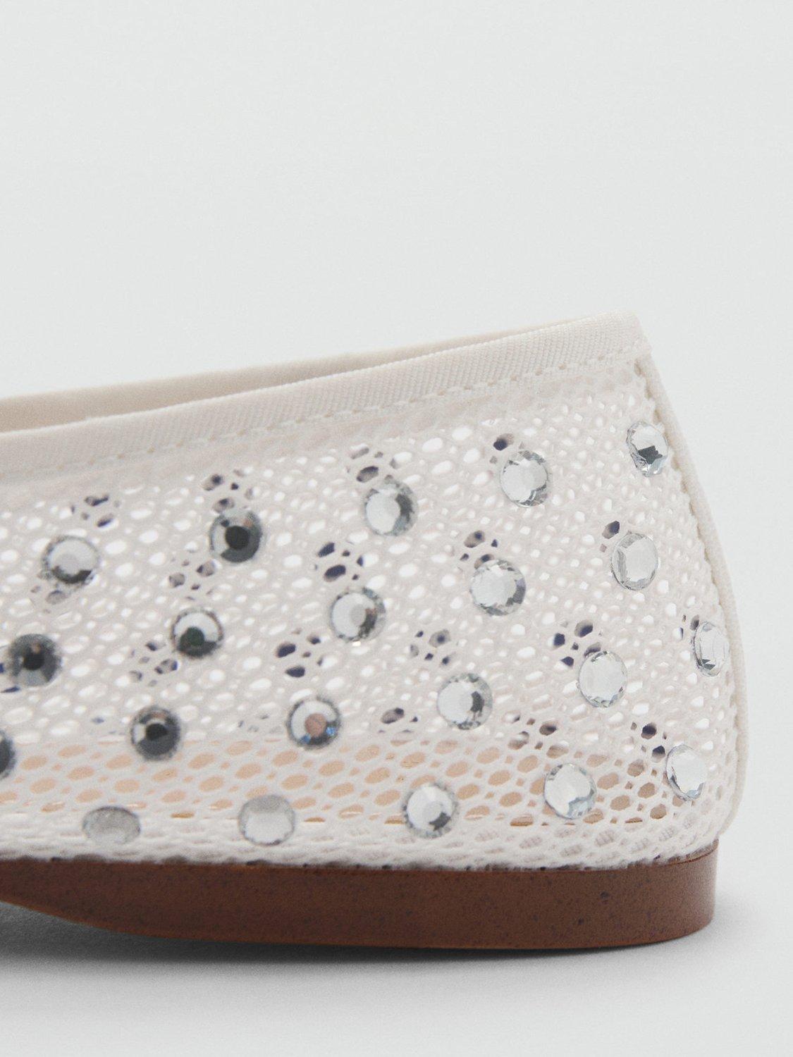 Product image 5 of 6, which shows Mango Sormiu Rhinestone Mesh Ballerina Pumps, White, 2