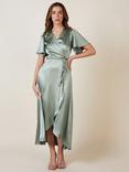 Rewritten Florence Waterfall Hem Satin Wrap Dress