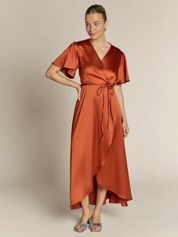 Rewritten Florence Waterfall Hem Satin Wrap Dress - view 2, Burnt Orange