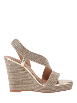 Carvela Gala Jewel Embellished High Wedge Heel Sandals, Gold