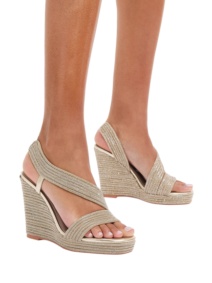 Carvela Gala Jewel Embellished High Wedge Heel Sandals - view 2, Gold